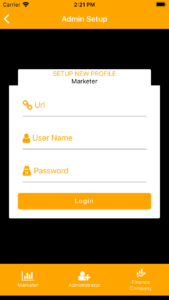 Login screen for Inline CRM app showing URL, User Name, Password fields and Login button.