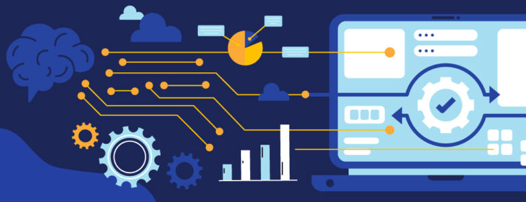 Illustrated graphic of computer and data collection